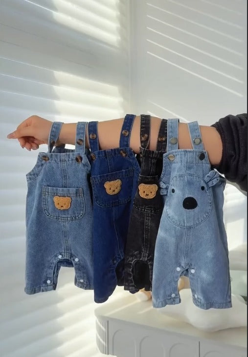 Tiny Teddy Denim Dungaree Set