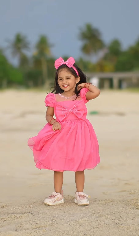Candy Pink Cute Bow Party Wear Dress