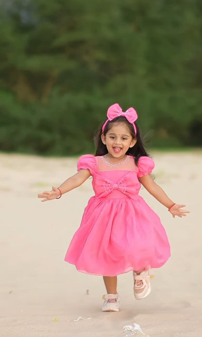Candy Pink Cute Bow Party Wear Dress
