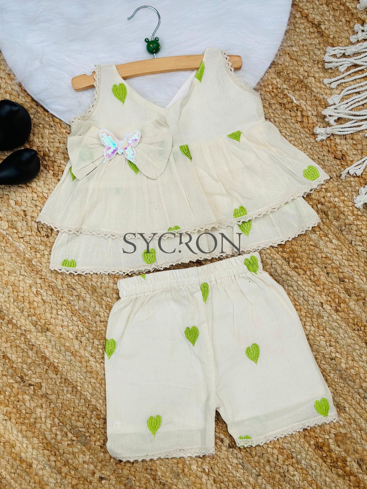 Adorable Premium Cotton Heart Embroidered Kids Cord Set