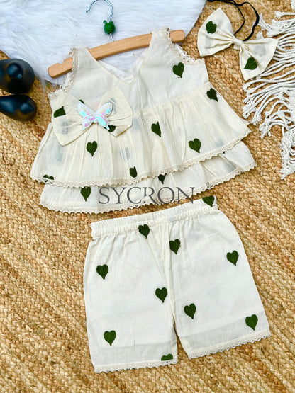 Adorable Premium Cotton Heart Embroidered Kids Cord Set