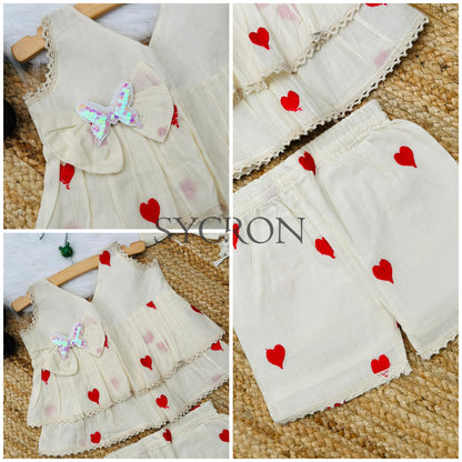 Adorable Premium Cotton Heart Embroidered Kids Cord Set