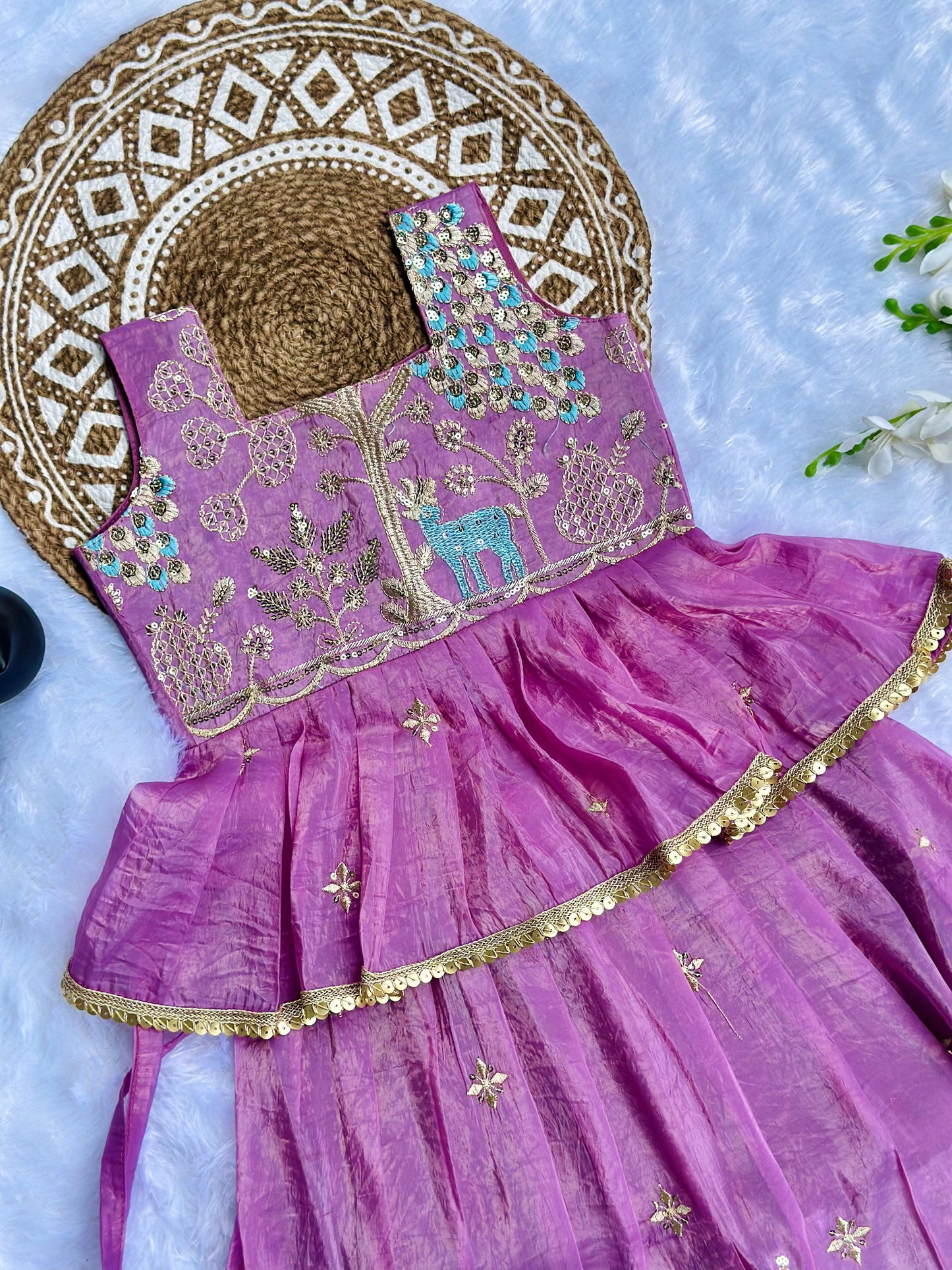 Effortless Embroidery Work Pure Gold crush Lehengha and Top for Kids