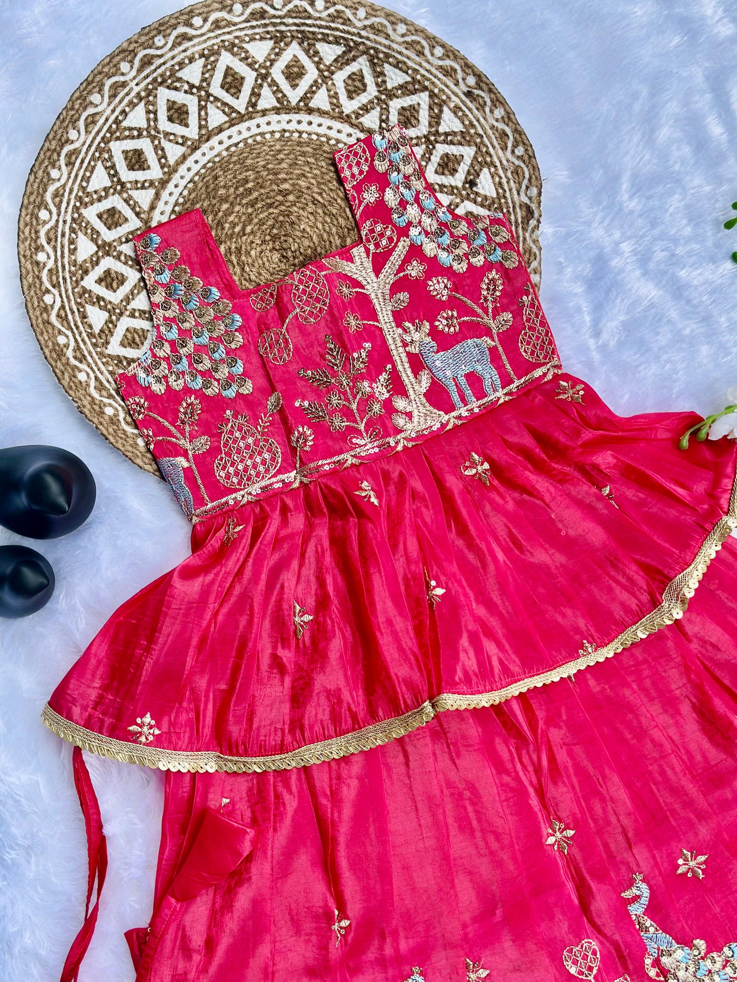 Effortless Embroidery Work Pure Gold crush Lehengha and Top for Kids