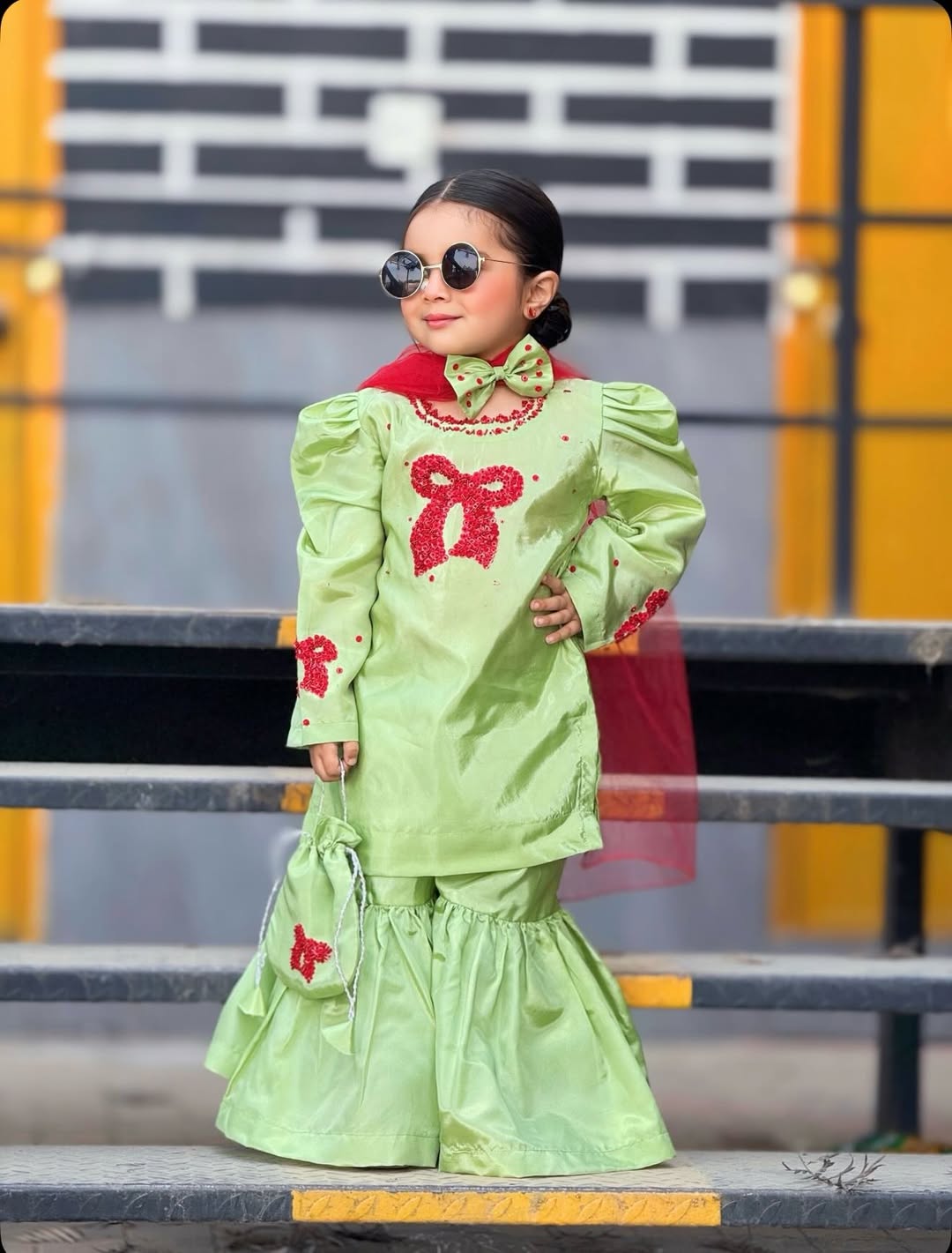 Pistachio Pop Ethnic Sharara Set