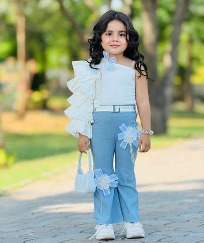 Sky Pearl One Shoulder Top Pant Set