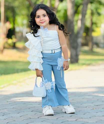 Sky Pearl One Shoulder Top Pant Set