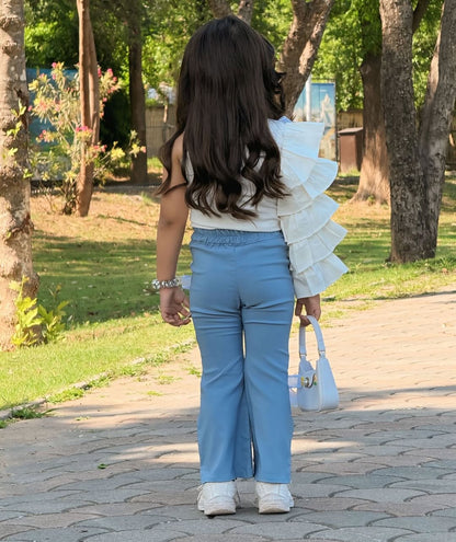 Sky Pearl One Shoulder Top Pant Set
