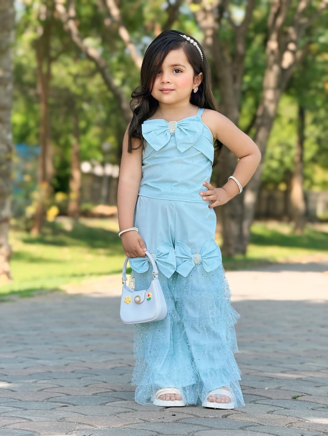 Ice Blue Glam Palazzo Set