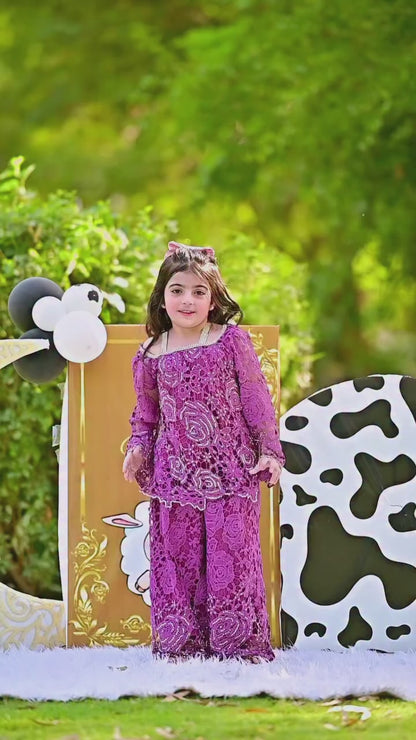 Zoya Royal Plum Lace Kurta Pant Set